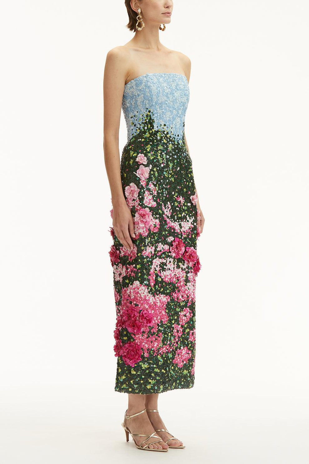 Strapless English Rose Embroidered Gown