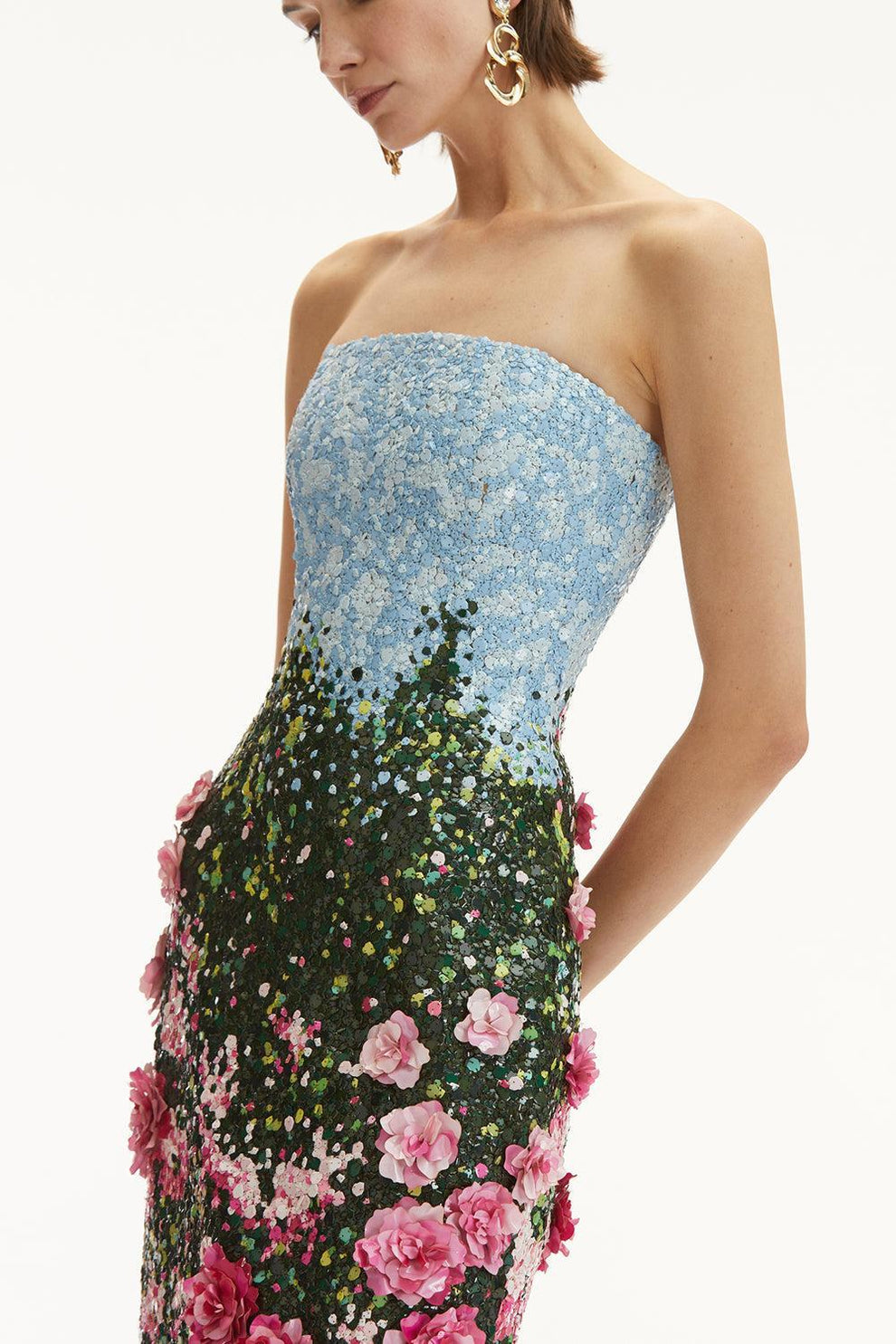 Strapless English Rose Embroidered Gown