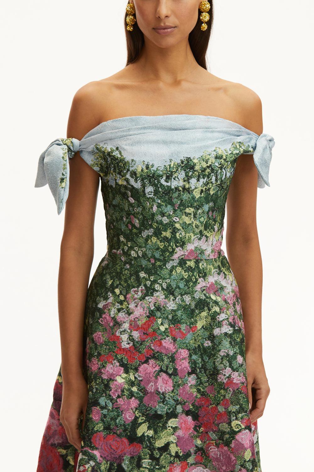 Sleeveless Drape English Rose Gown-PNKMULTI-4-CLOTHINGDRESSGOWN-OSCAR DE LA RENTA