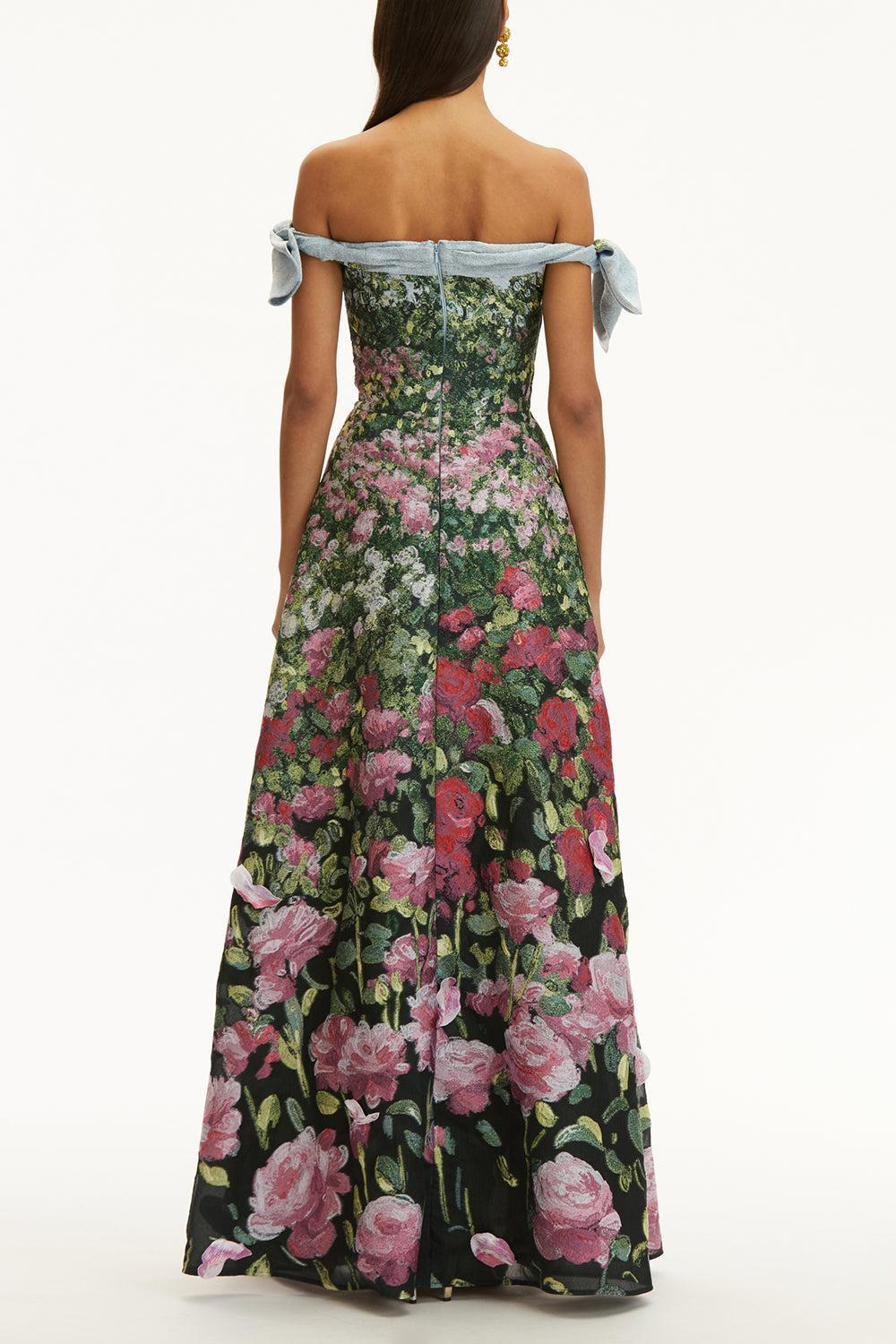 Sleeveless Drape English Rose Gown-PNKMULTI-4-CLOTHINGDRESSGOWN-OSCAR DE LA RENTA