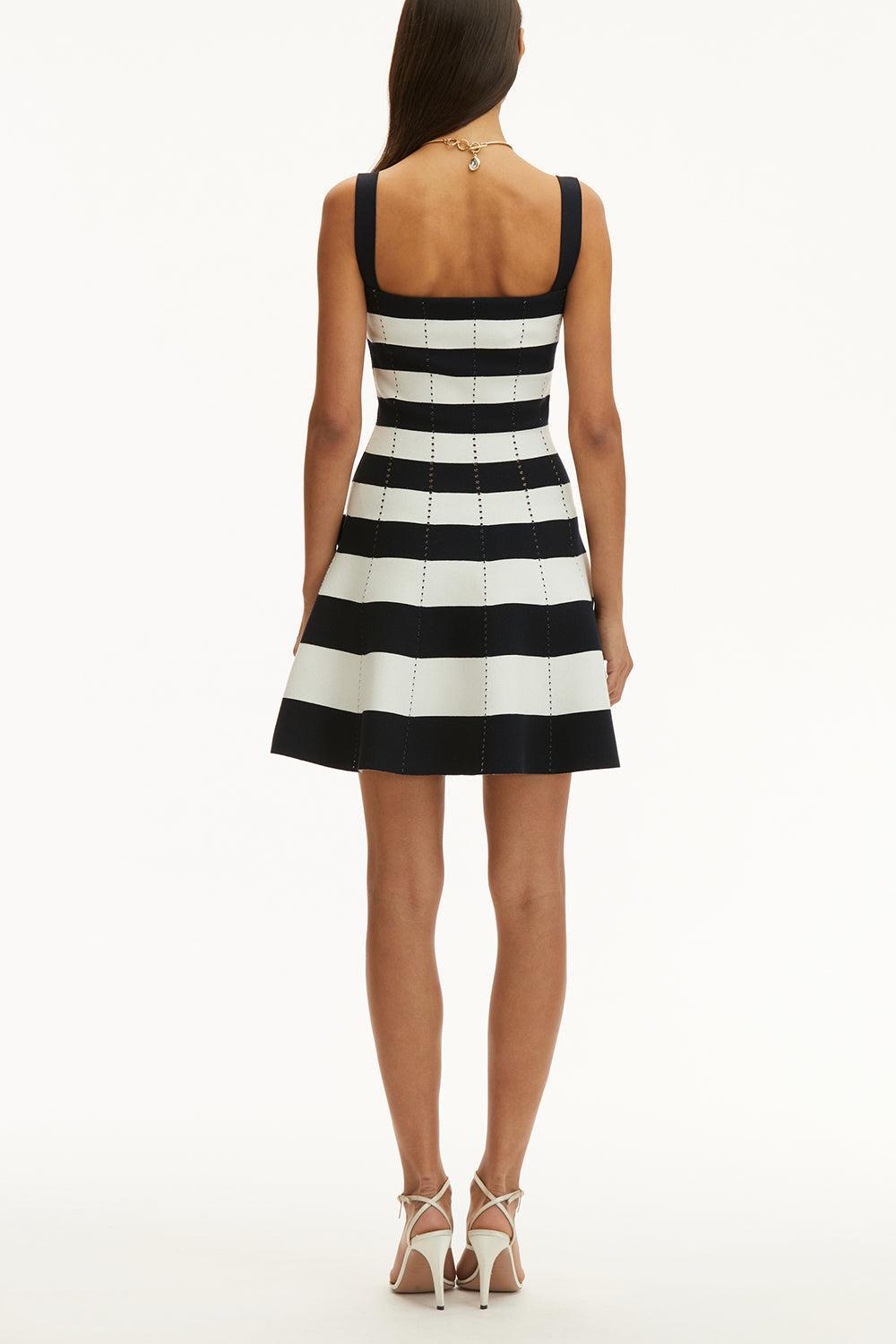 3d Circle Stripe Dress-NVY/IVOR-XS-CLOTHINGDRESSCASUAL-OSCAR DE LA RENTA