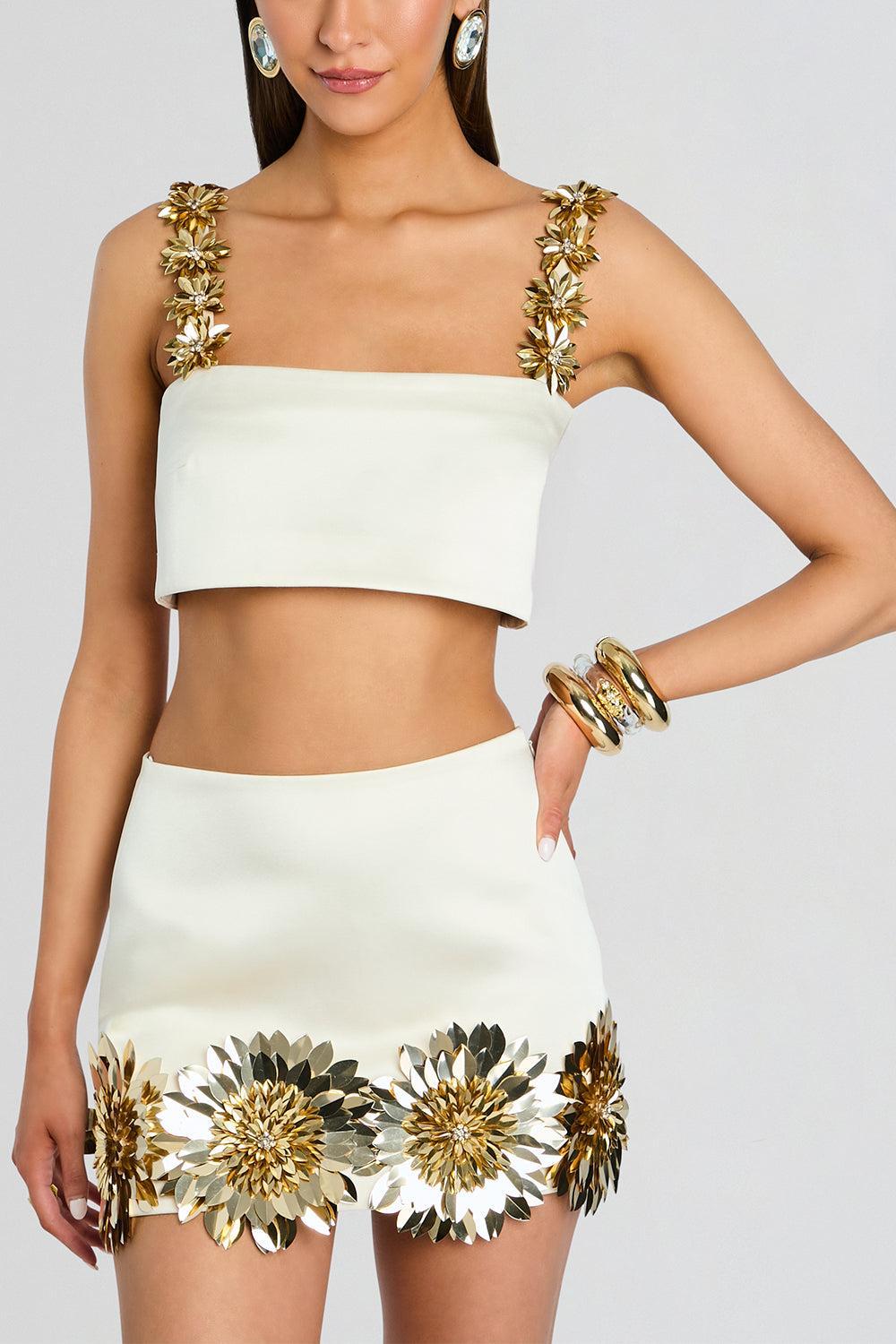 Gitte Embellished Skirt-CRM/GOLD-XS-CLOTHINGSKIRTMINI-RETROFETE