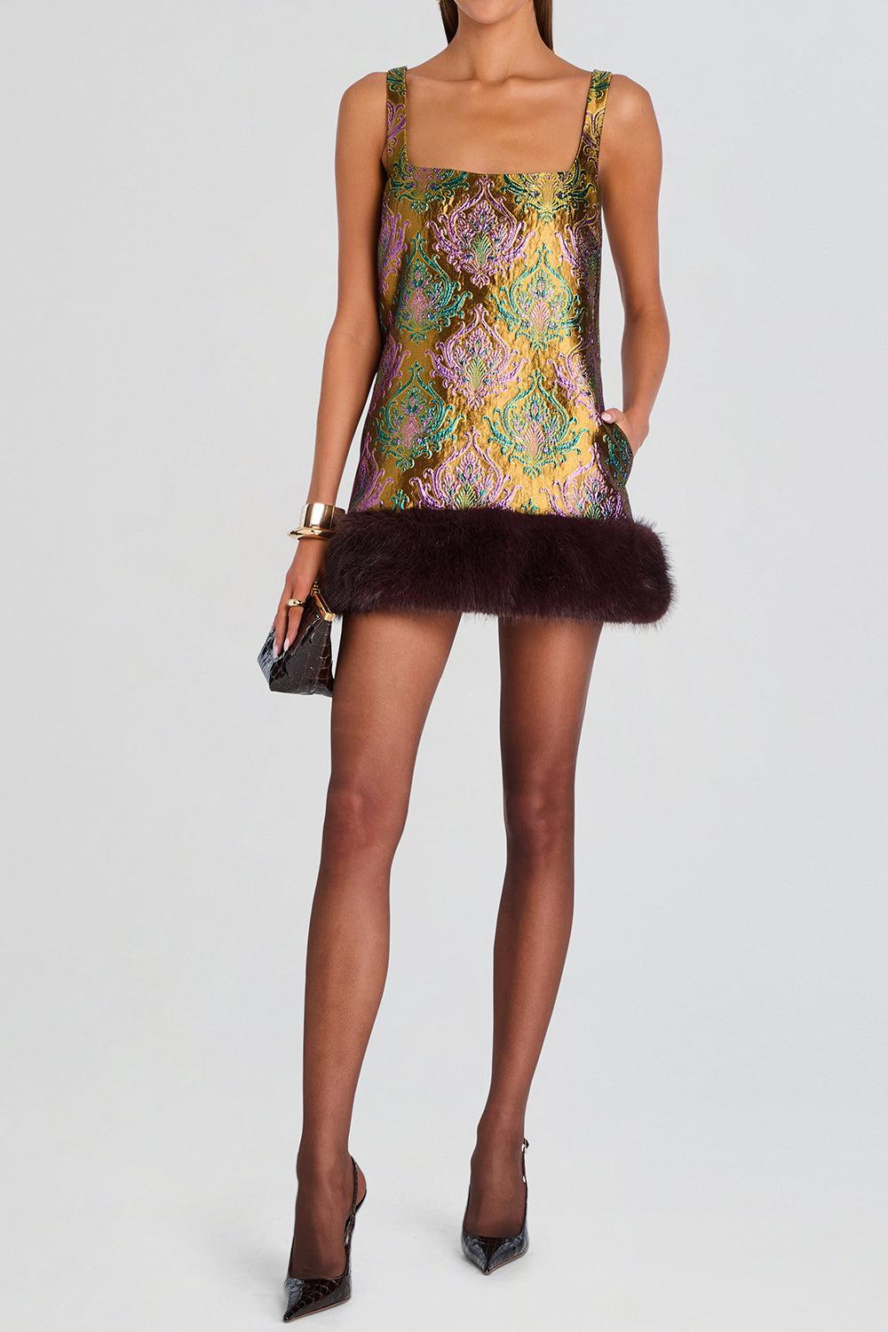 Sulvie Brocade Dress-BROWN-XS-CLOTHINGDRESSCOCKTAIL-RETROFETE