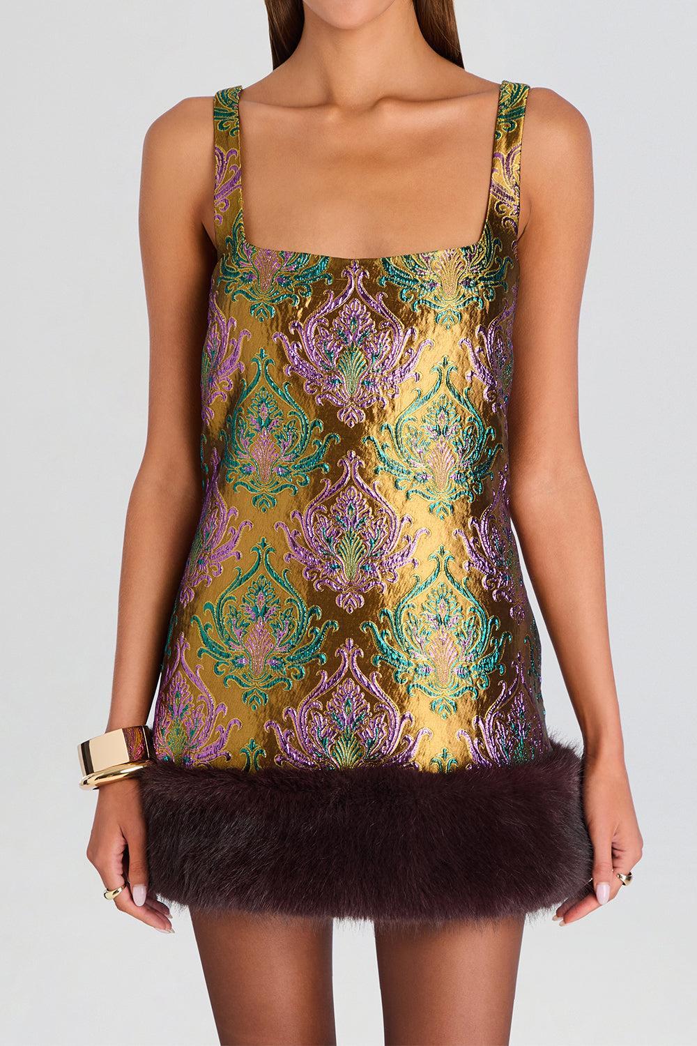Sulvie Brocade Dress-BROWN-XS-CLOTHINGDRESSCOCKTAIL-RETROFETE