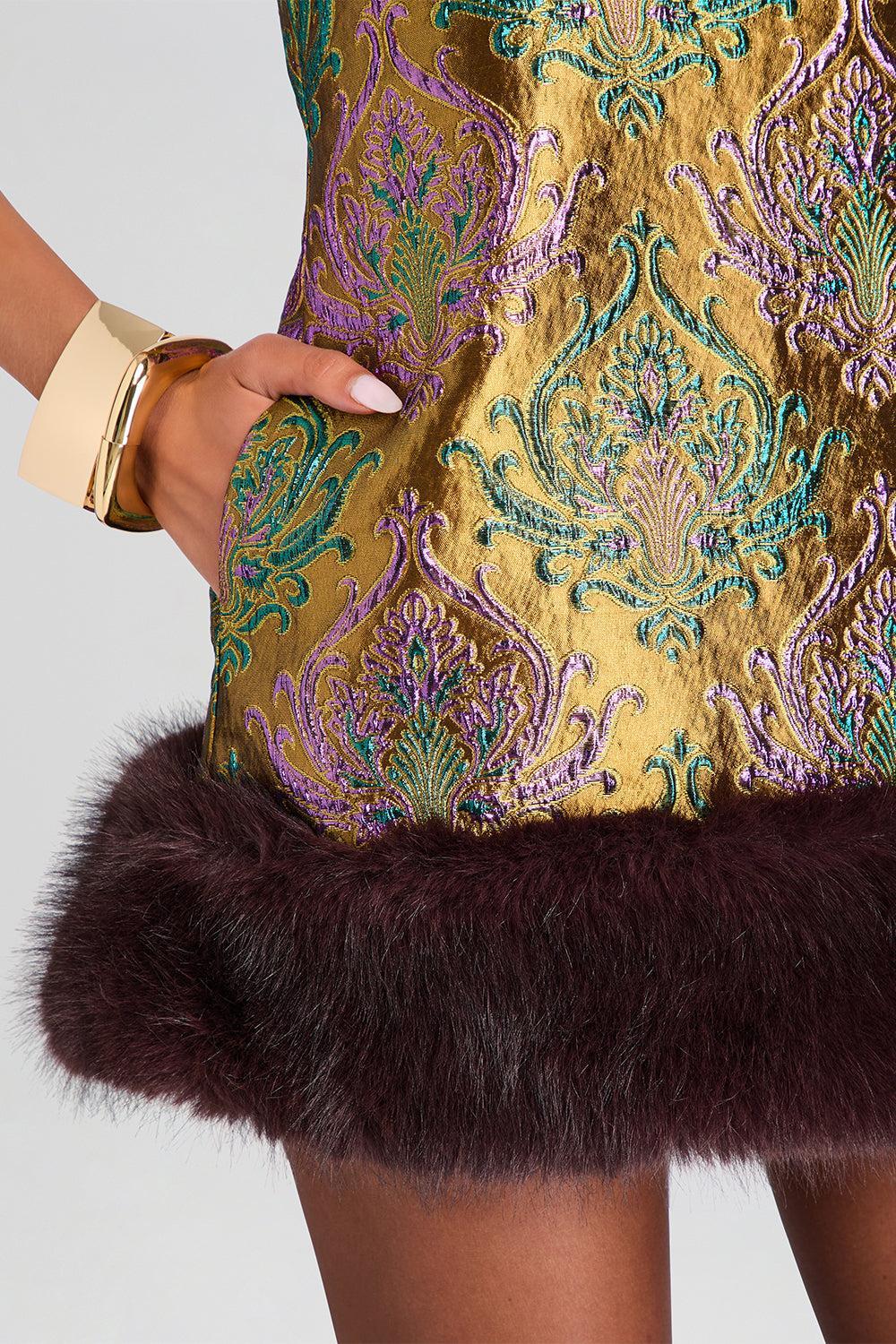 Sulvie Brocade Dress-BROWN-XS-CLOTHINGDRESSCOCKTAIL-RETROFETE