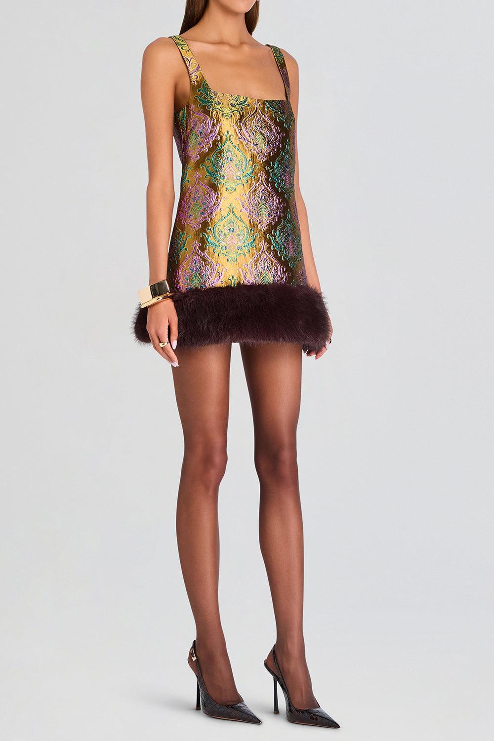 Sulvie Brocade Dress-BROWN-XS-CLOTHINGDRESSCOCKTAIL-RETROFETE