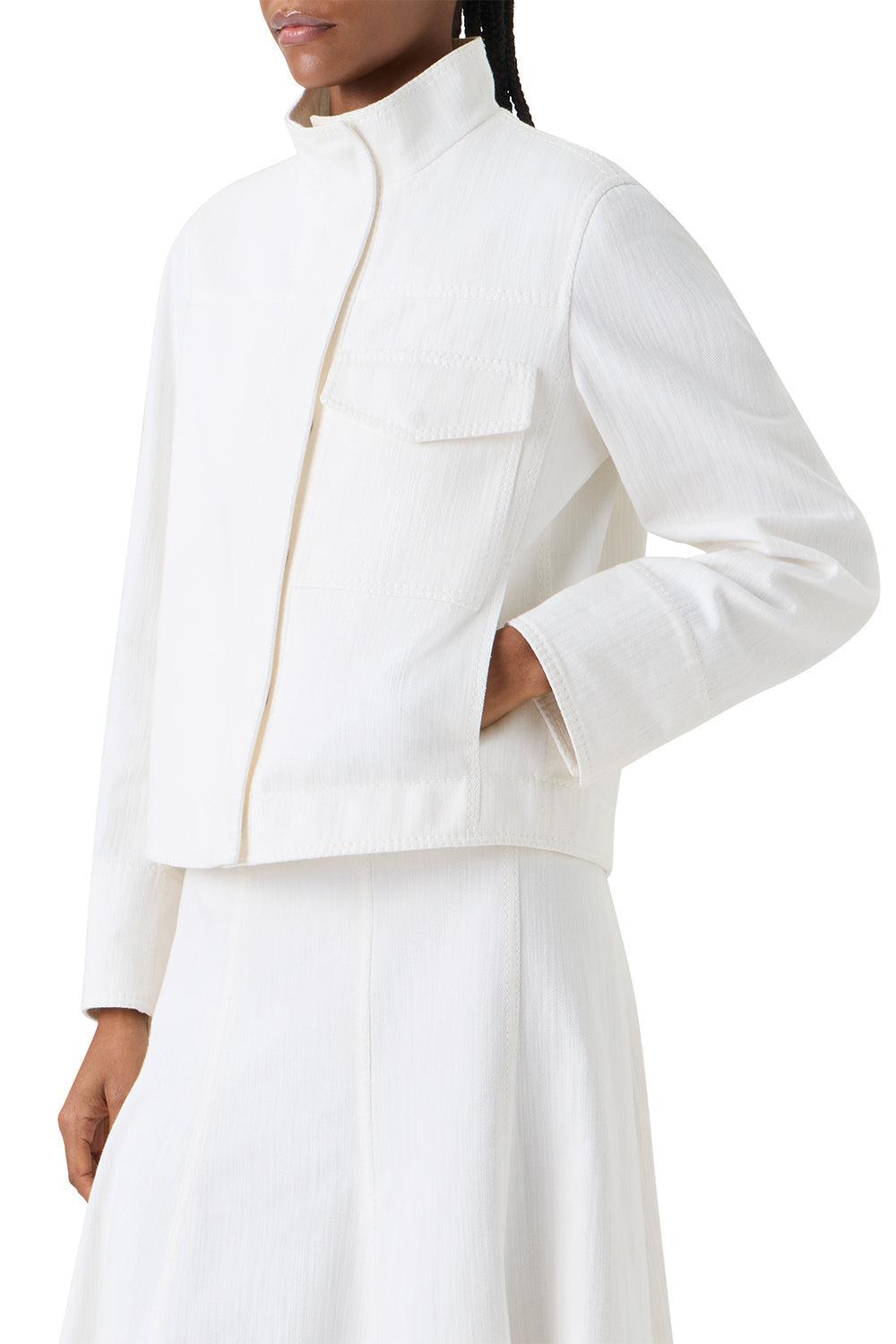 Zip Front Pocket Jacket-CREAM-2-CLOTHINGJACKETDENIM-AKRIS PUNTO