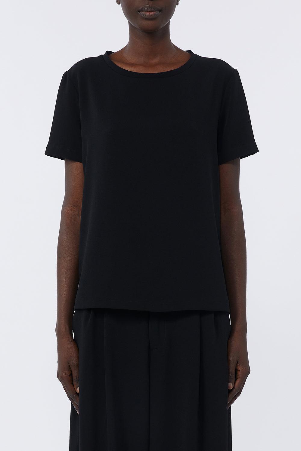 Three Quarter Sleeve T-Shirt - Black-BLACK-2-CLOTHINGTOPT-SHIRT-MAX MARA