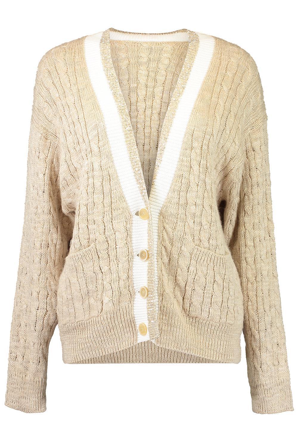 Spring Cable Knit Cardigan-BROWN-XS-CLOTHINGTOPCARDIGAN-BRUNELLO CUCINELLI