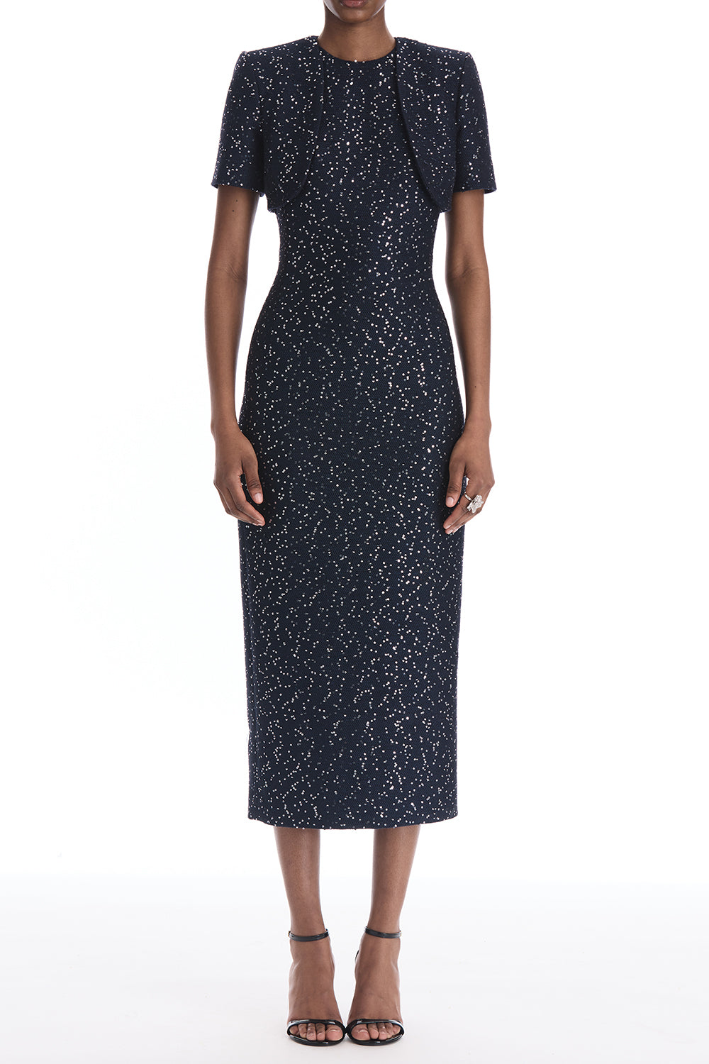  Short Sleeve Sequin Tweed Cape-BLUE-4-CLOTHINGJACKETEVENING-OSCAR DE LA RENTA 