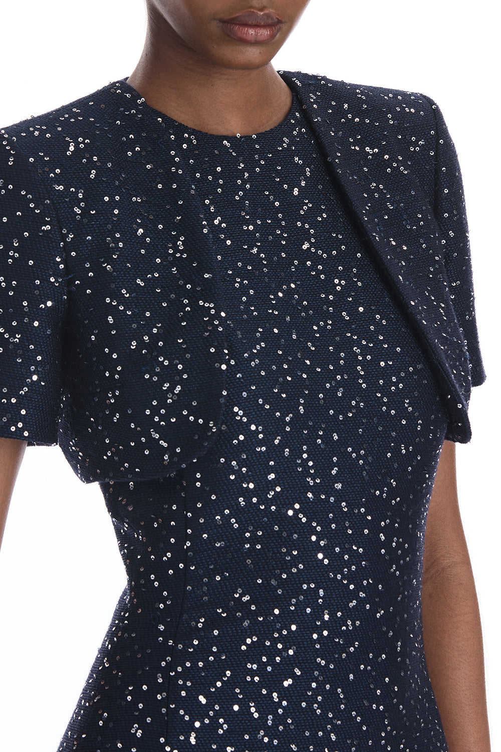  Short Sleeve Sequin Tweed Cape-BLUE-4-CLOTHINGJACKETEVENING-OSCAR DE LA RENTA 