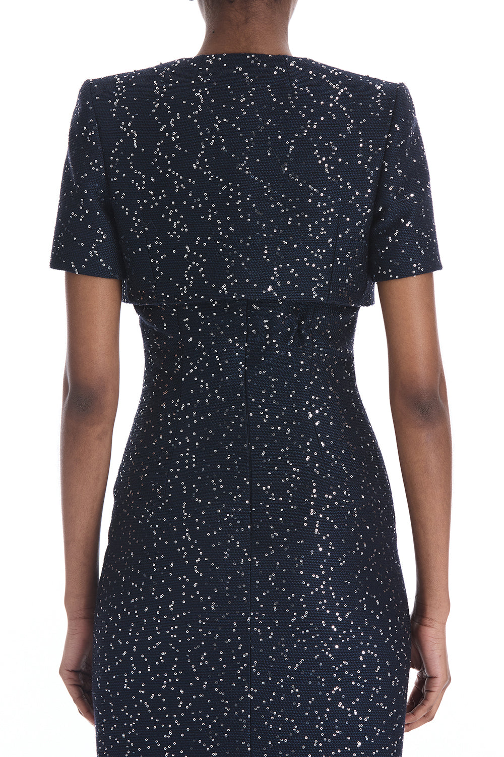  Short Sleeve Sequin Tweed Cape-BLUE-4-CLOTHINGJACKETEVENING-OSCAR DE LA RENTA 