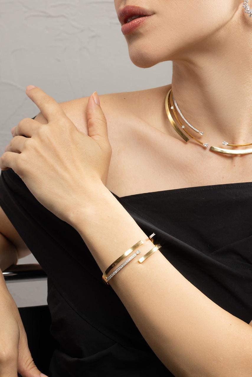 Diamond Four Line Open Bracelet-YELLOW GOLD-JEWELRYFINE JEWELBRACELET O-YEPREM