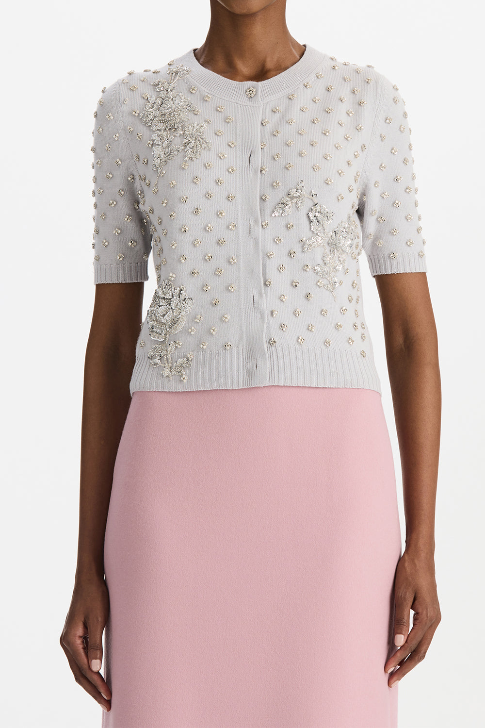 Crystal Floral Elbow Sleeve Cardigan