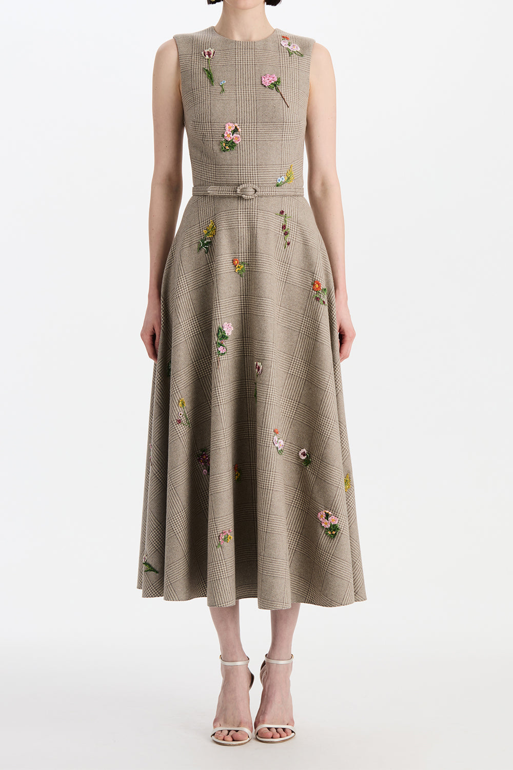 Sleeveless Floral Plaid Day Dress