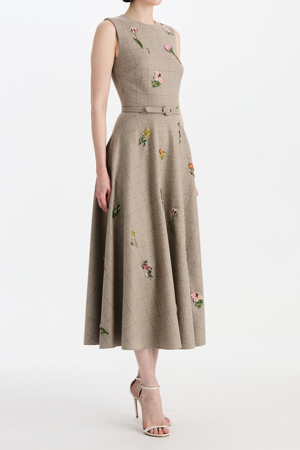 Sleeveless Floral Plaid Day Dress