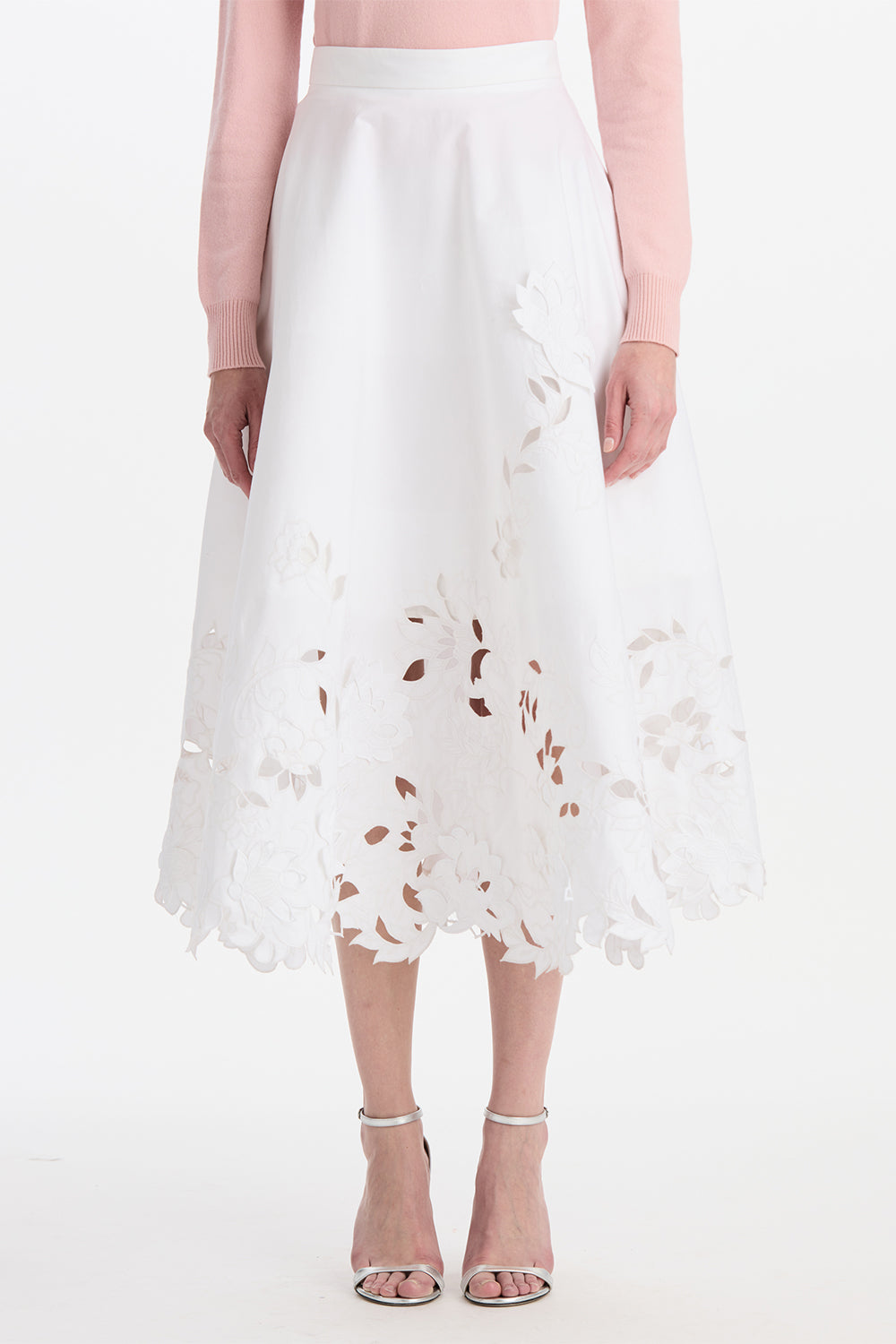 Embroidered Floral Circle Midi Skirt