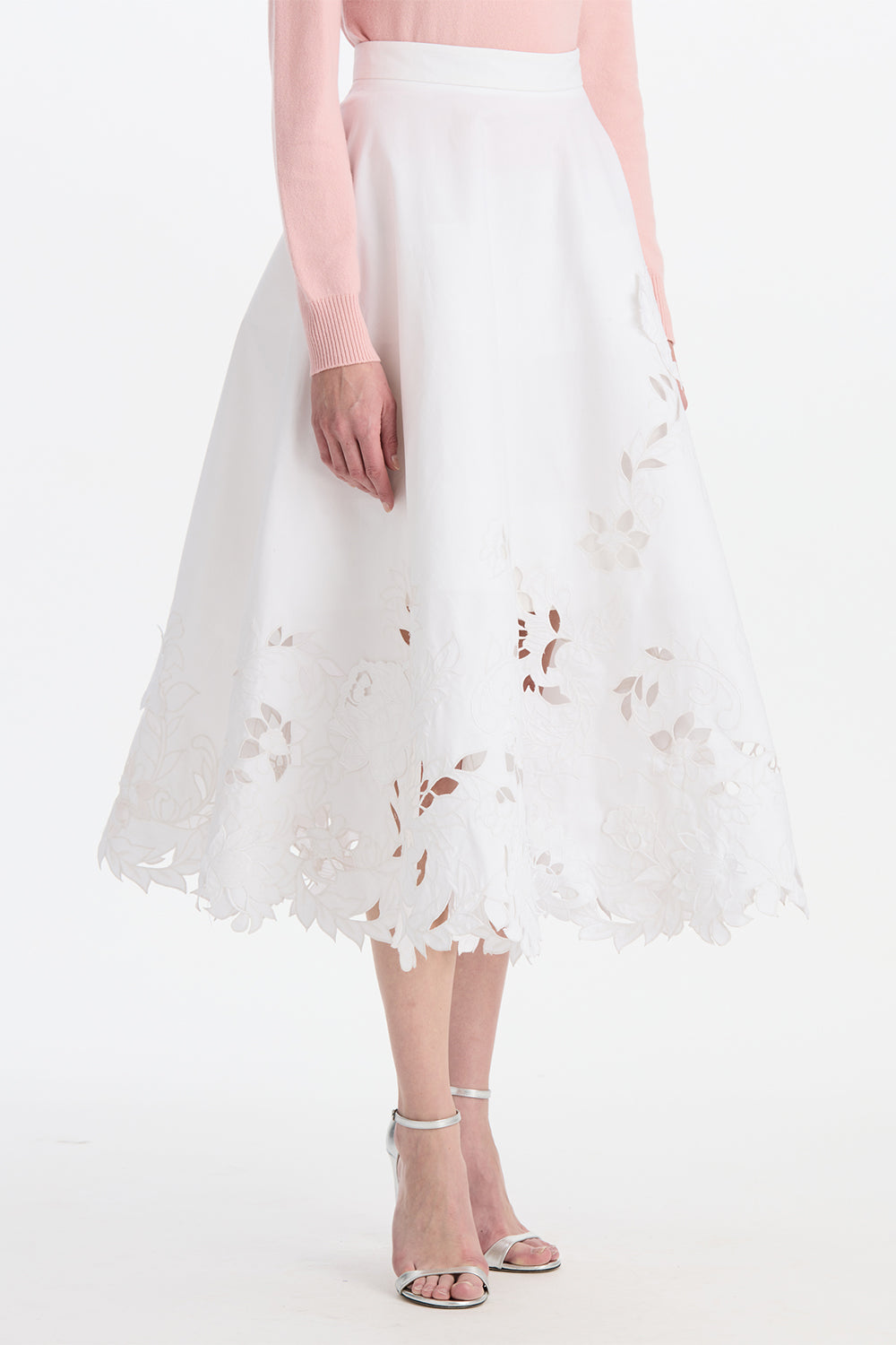 Embroidered Floral Circle Midi Skirt