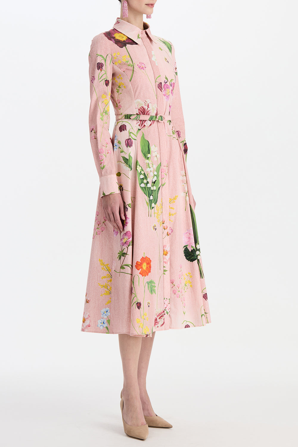 Botanical Collar Button Shirt Dress