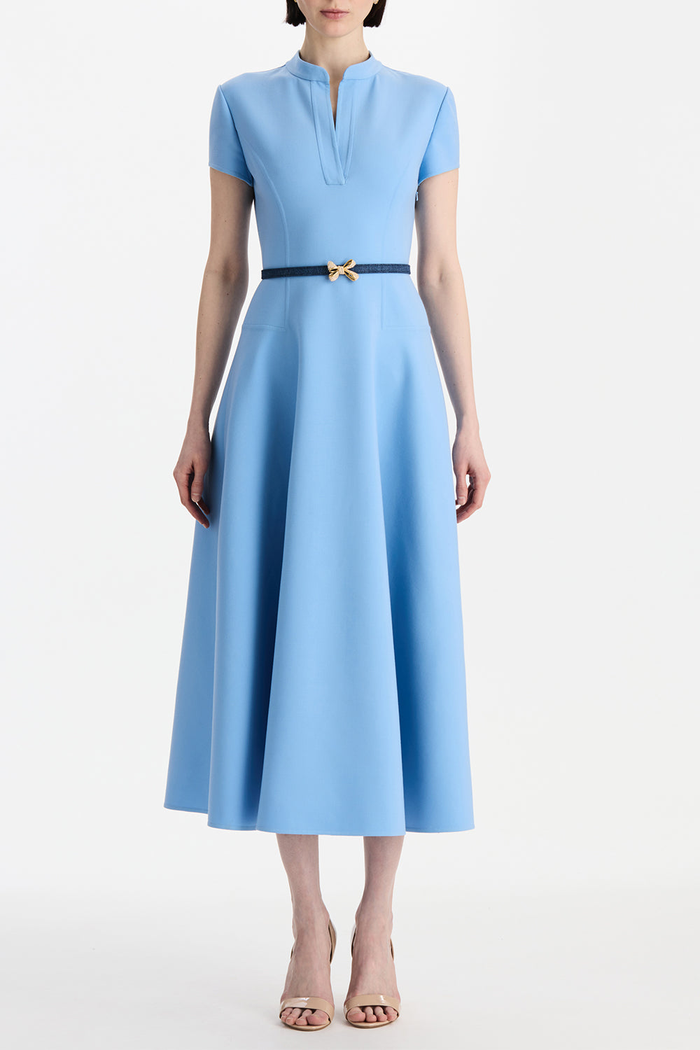 Short Sleeve Flare Midi Stretch Dress