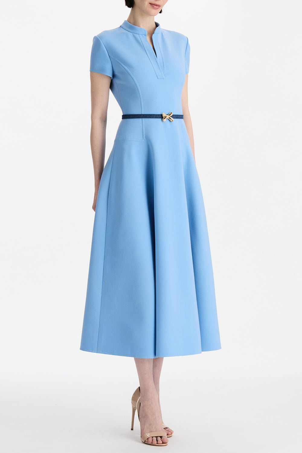Short Sleeve Flare Midi Stretch Dress