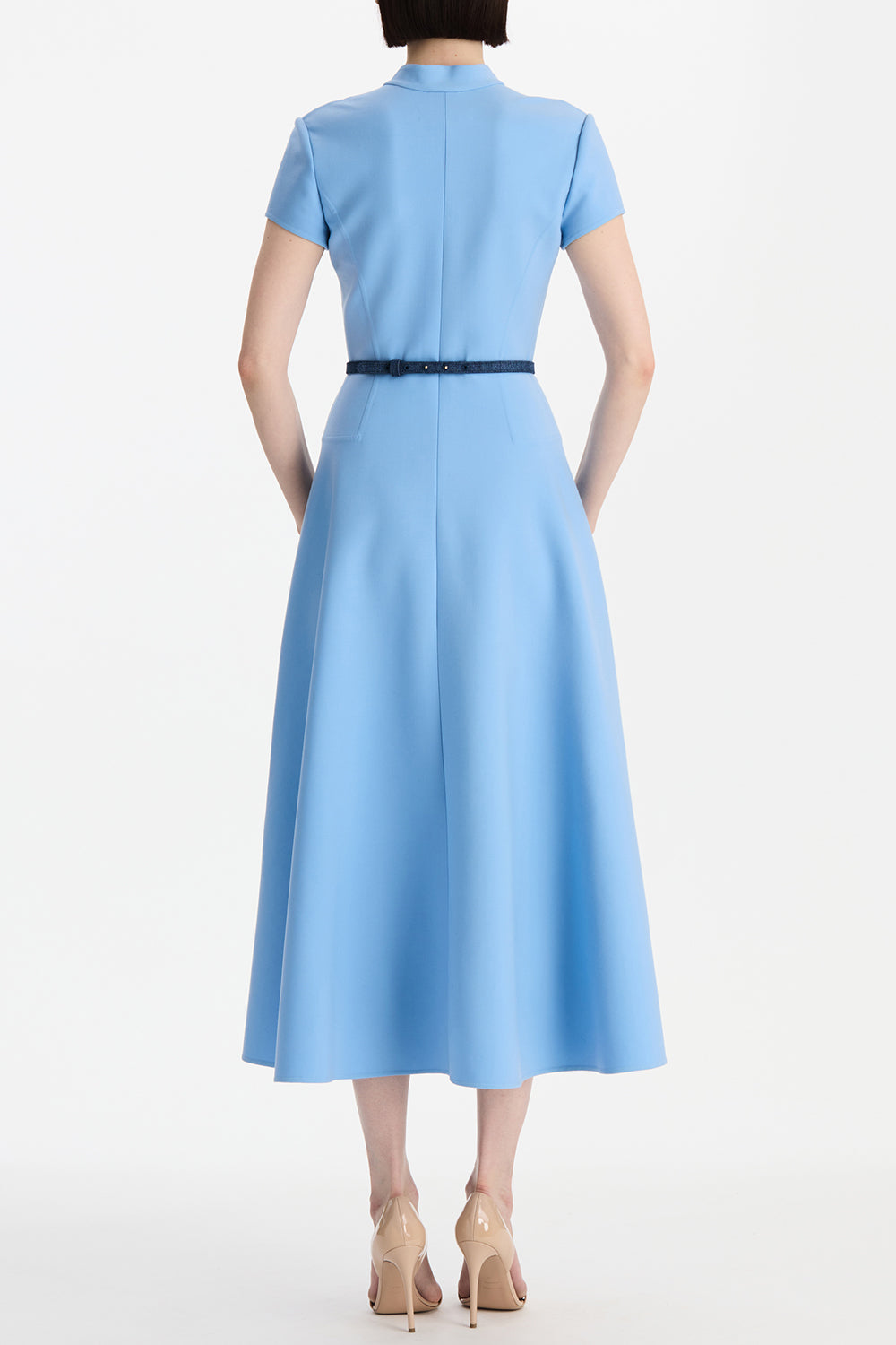 Short Sleeve Flare Midi Stretch Dress