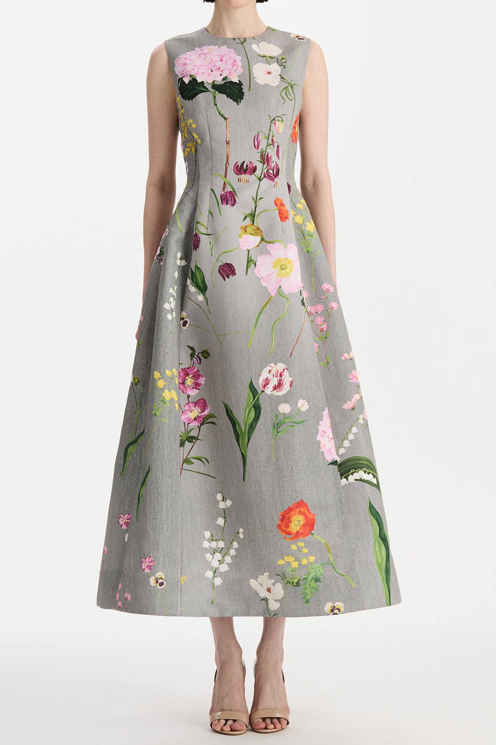 Mixed Botanical Sleeveless Cocktail Dress