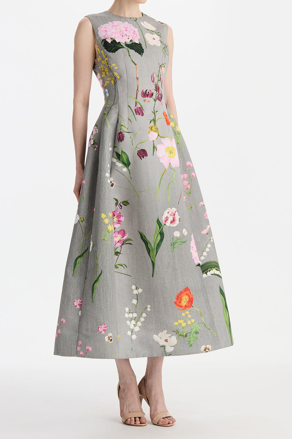 Mixed Botanical Sleeveless Cocktail Dress
