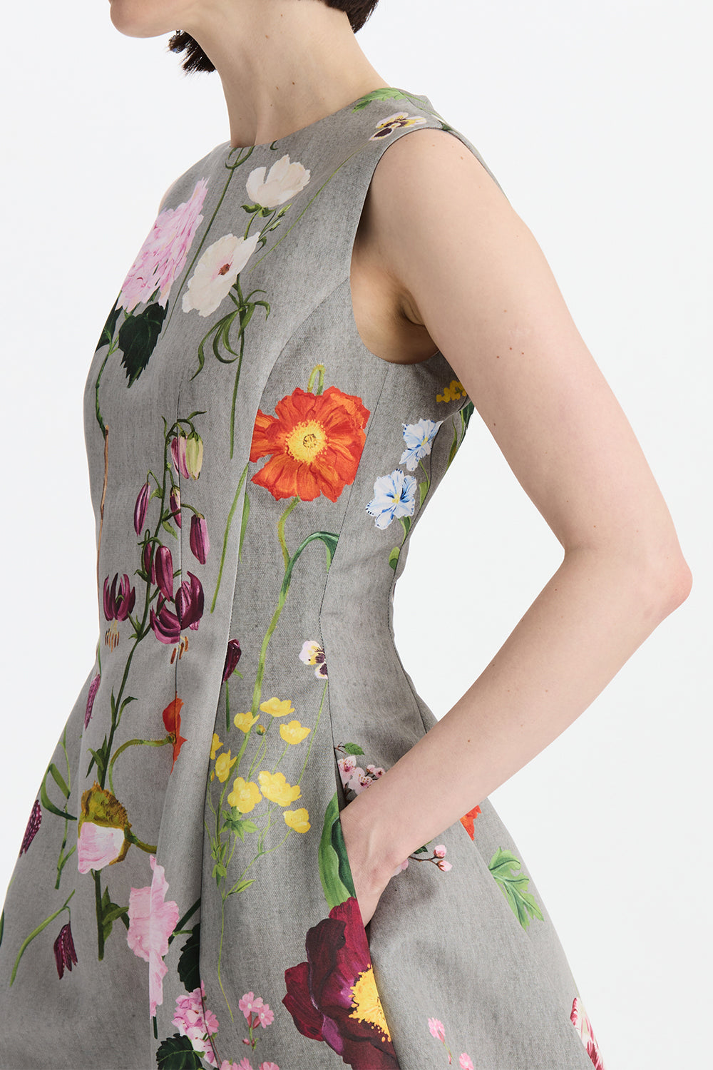 Mixed Botanical Sleeveless Cocktail Dress