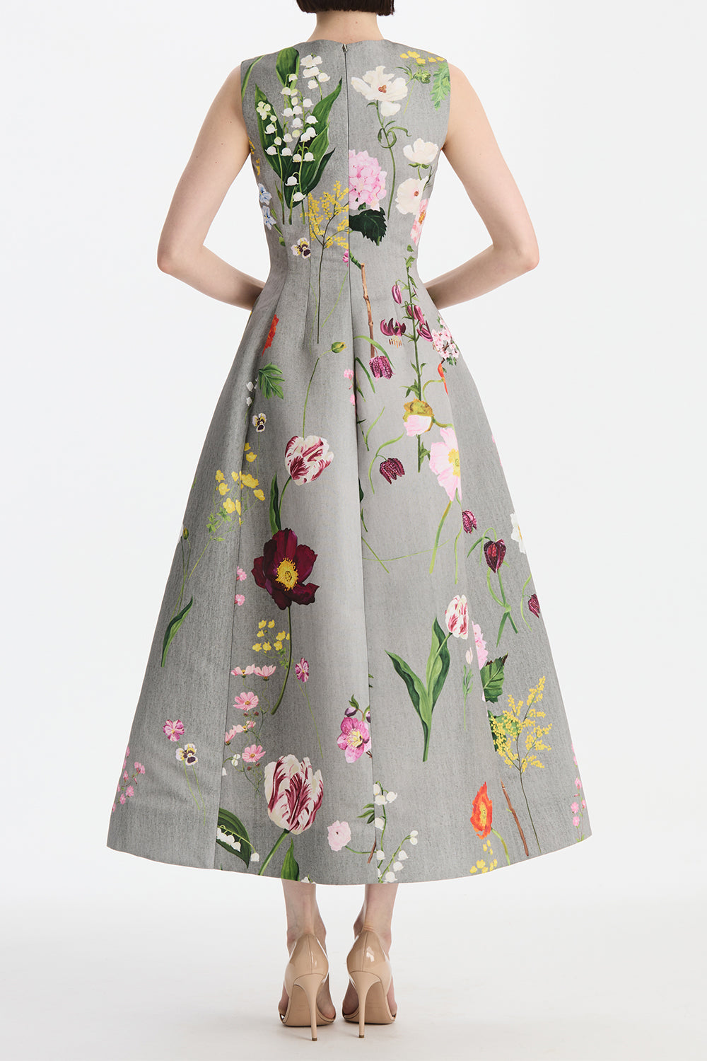 Mixed Botanical Sleeveless Cocktail Dress