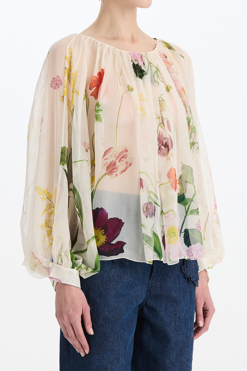 Mixed Botanical Long Sleeve Blouse