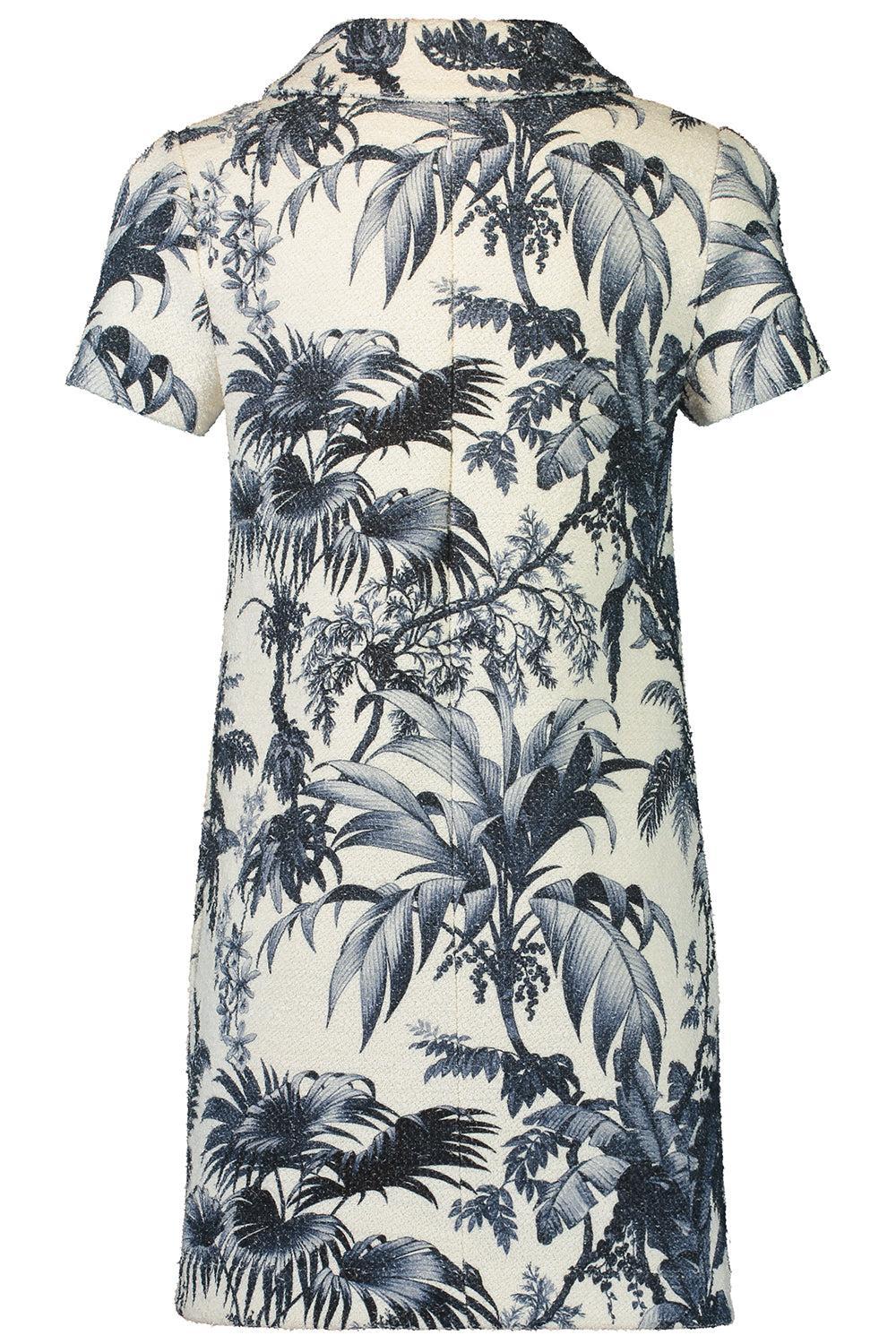 Short Sleeve Palm Leaves Printed Day Dress-COASTAL-4-CLOTHINGDRESSCASUAL-OSCAR DE LA RENTA