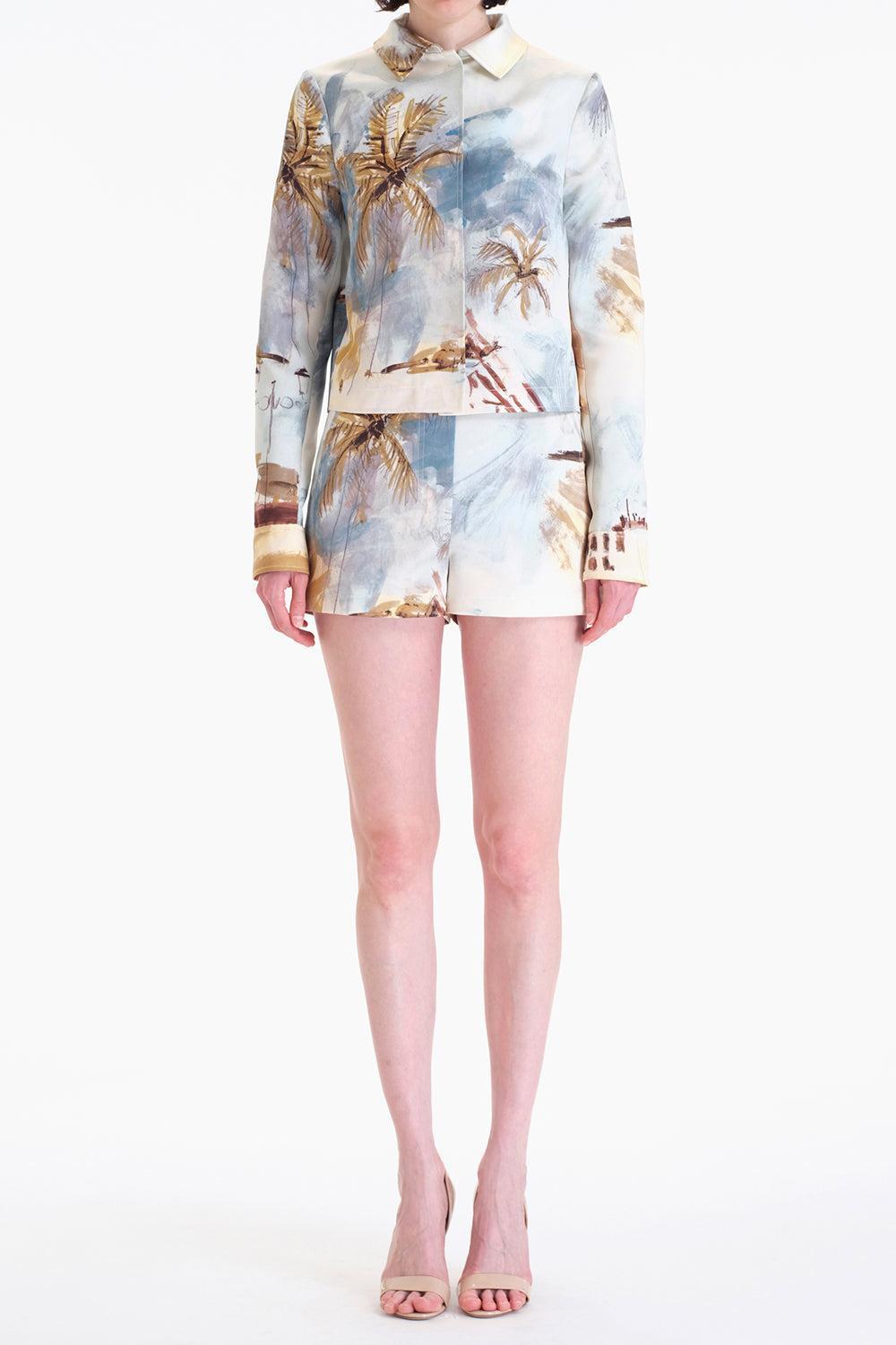 Beach Print Single Breasted Jacket-COASTAL-8-CLOTHINGJACKETCASUAL-OSCAR DE LA RENTA