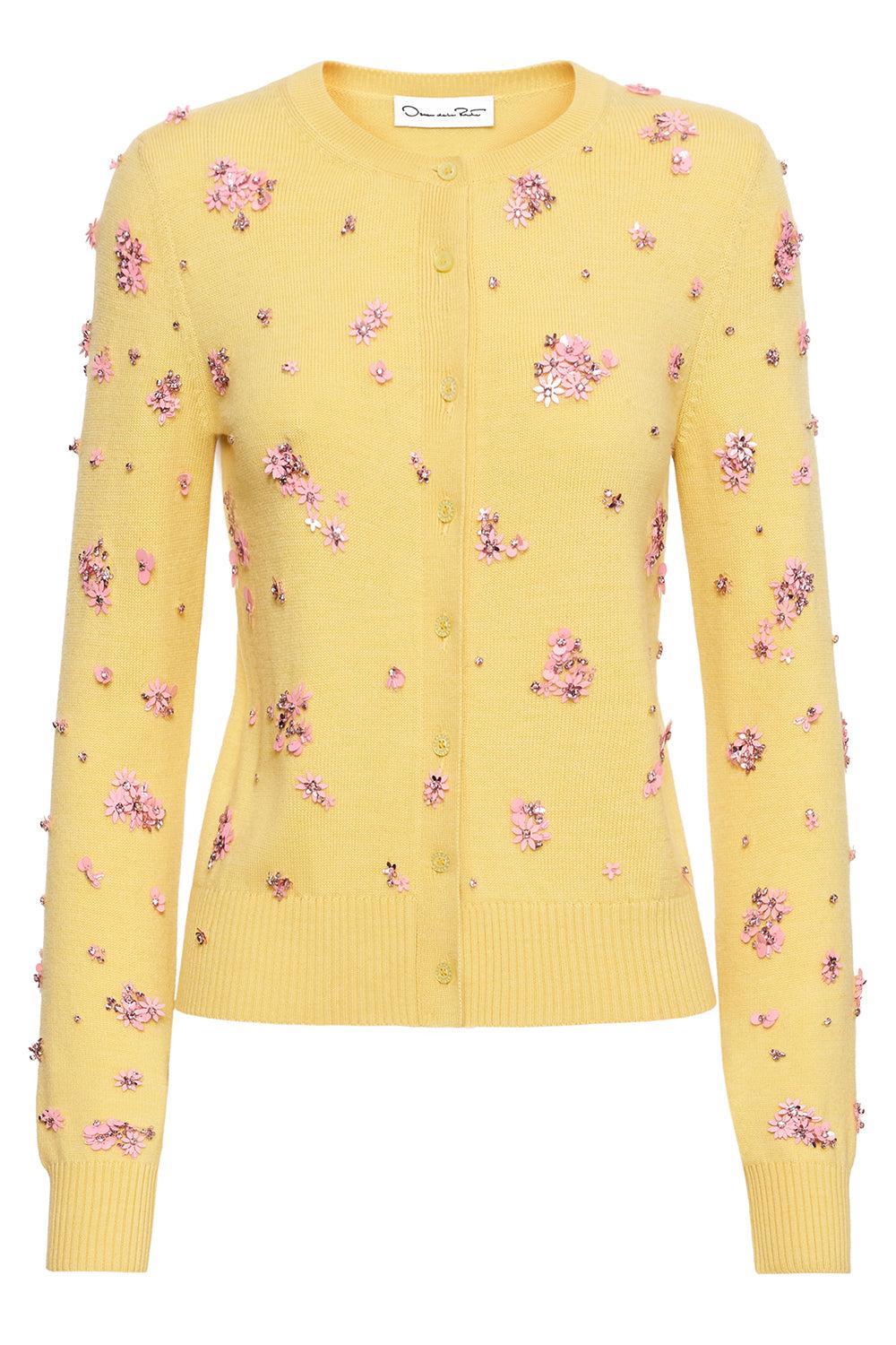 Crystal Cluster Embroidered Cardigan-YELLOW-XS-CLOTHINGTOPCARDIGAN-OSCAR DE LA RENTA