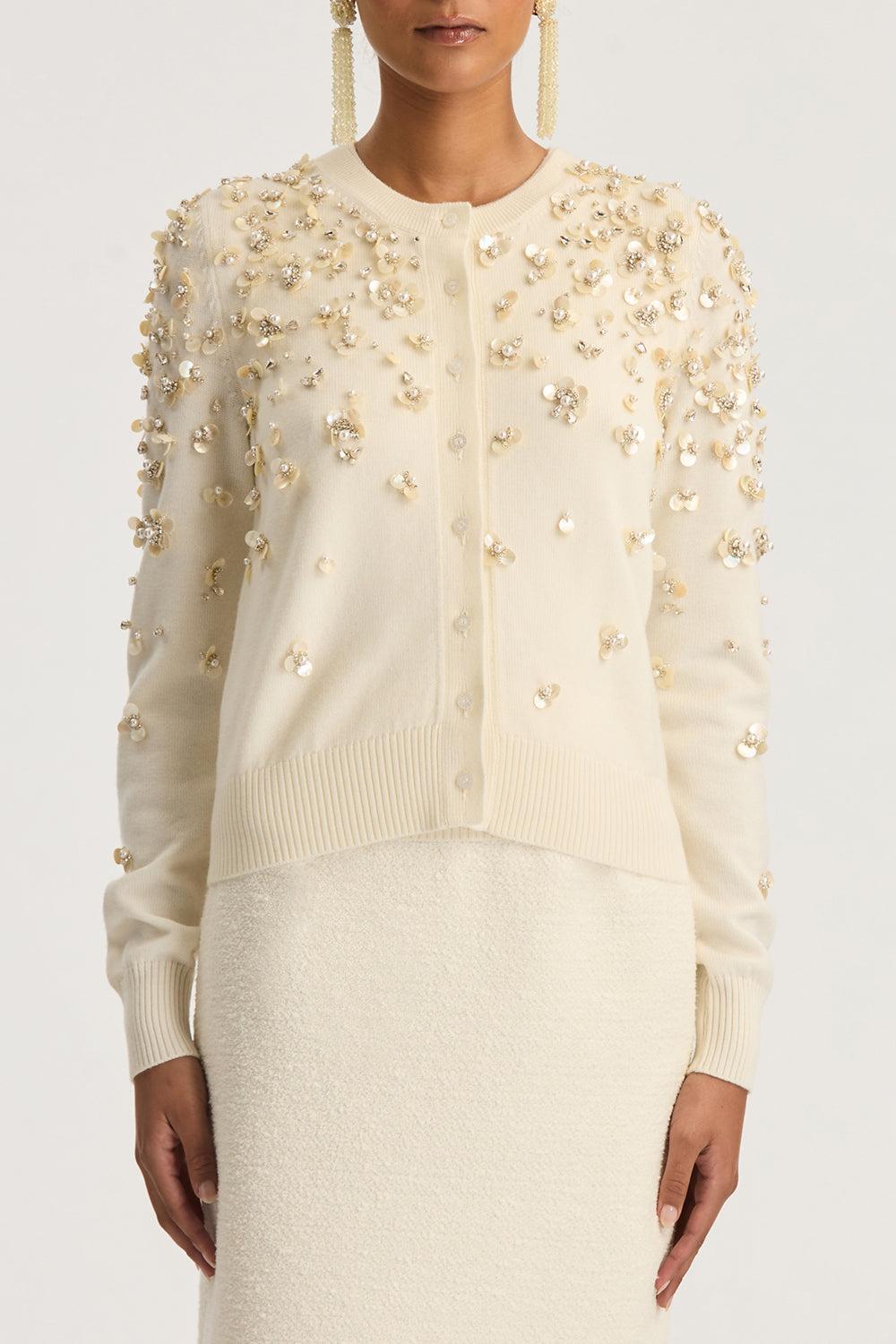 Mother of Pearl Embroidered Cardigan-IVORY-XS-CLOTHINGTOPCARDIGAN-OSCAR DE LA RENTA