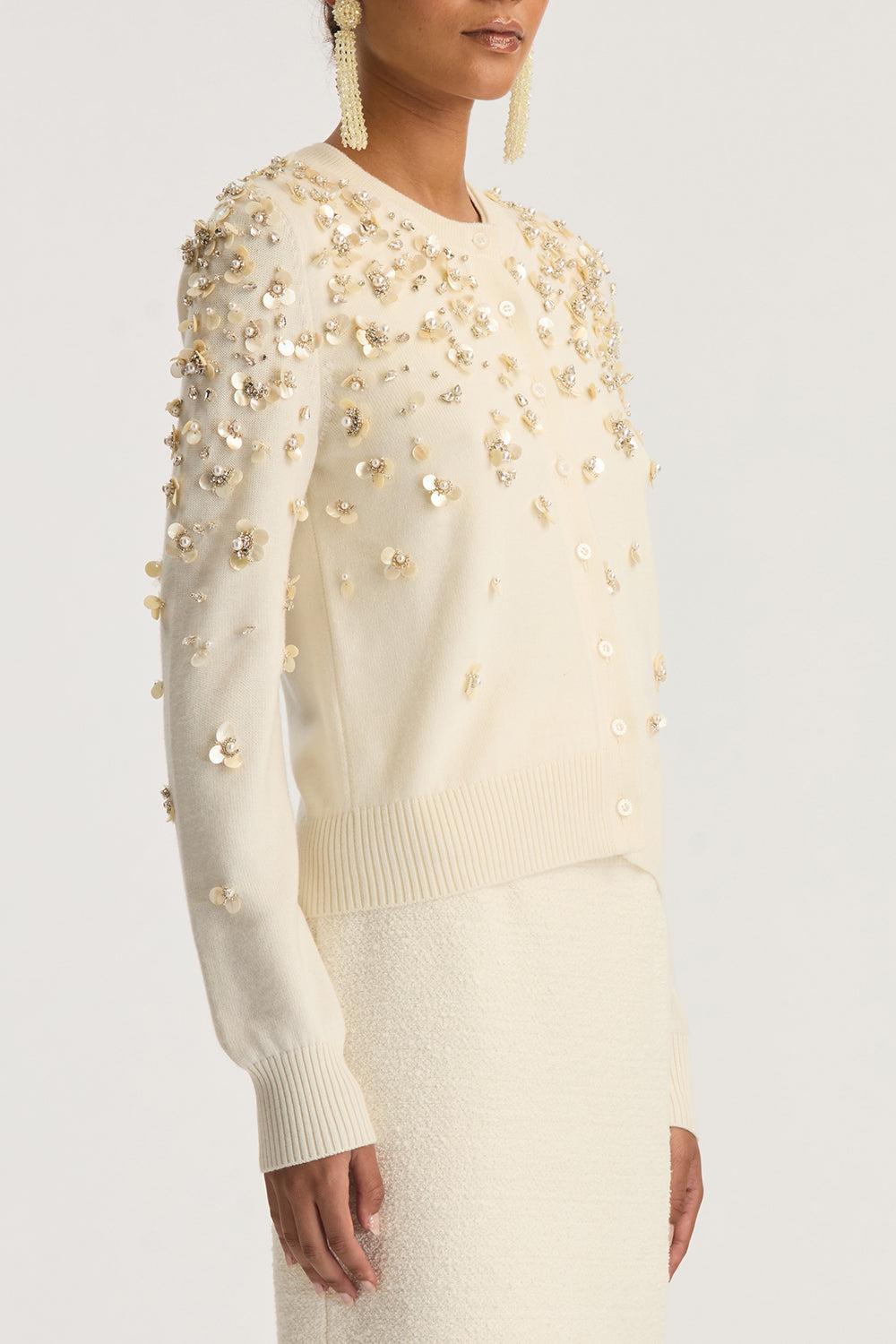 Mother of Pearl Embroidered Cardigan-IVORY-XS-CLOTHINGTOPCARDIGAN-OSCAR DE LA RENTA