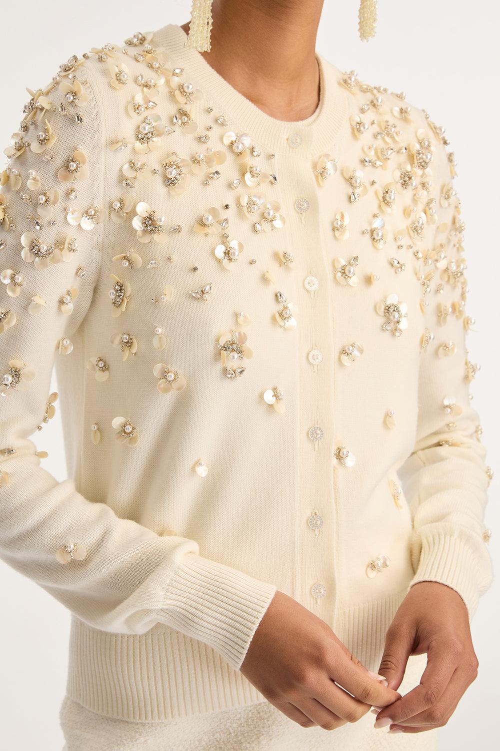 Mother of Pearl Embroidered Cardigan-IVORY-XS-CLOTHINGTOPCARDIGAN-OSCAR DE LA RENTA