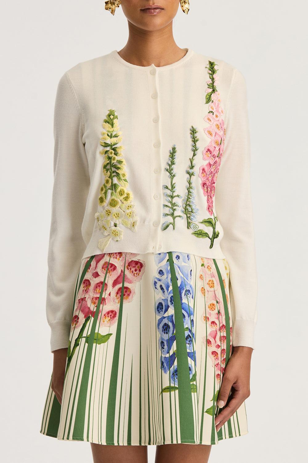 Foxgloves Embroidered Cardigan-IVORY-XS-CLOTHINGTOPCARDIGAN-OSCAR DE LA RENTA