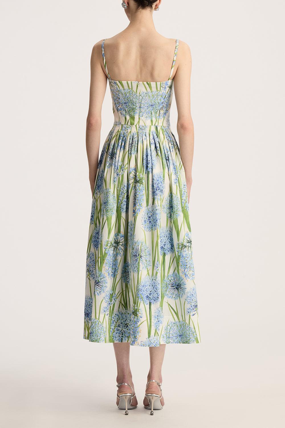 Sleeveless Alliums Embroidered Dress-BLUE/WHITE-2-CLOTHINGDRESSCASUAL-OSCAR DE LA RENTA