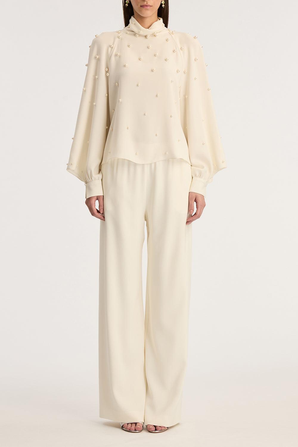 Long Sleeve Pearl Embroidered Blouse-IVORY-4-CLOTHINGTOPBLOUSE-OSCAR DE LA RENTA