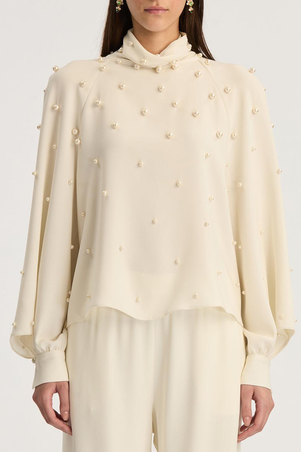 Long Sleeve Pearl Embroidered Blouse-IVORY-4-CLOTHINGTOPBLOUSE-OSCAR DE LA RENTA