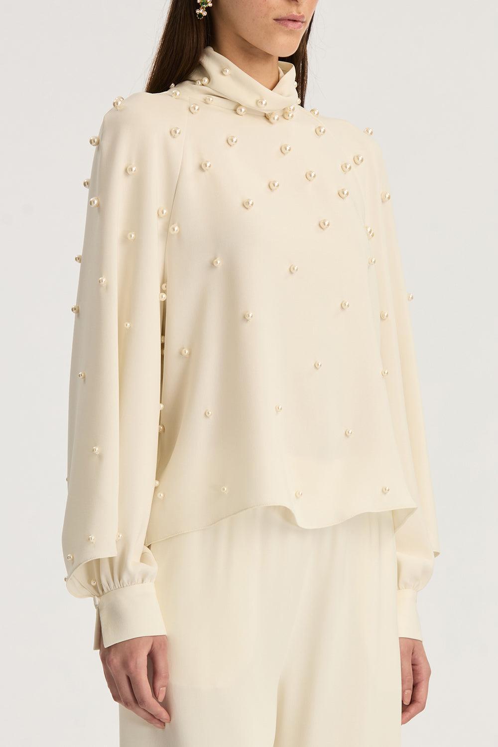 Long Sleeve Pearl Embroidered Blouse-IVORY-4-CLOTHINGTOPBLOUSE-OSCAR DE LA RENTA