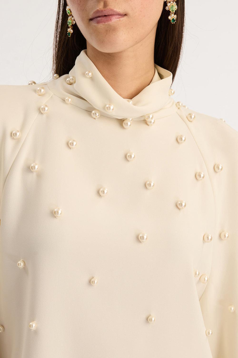 Long Sleeve Pearl Embroidered Blouse-IVORY-4-CLOTHINGTOPBLOUSE-OSCAR DE LA RENTA