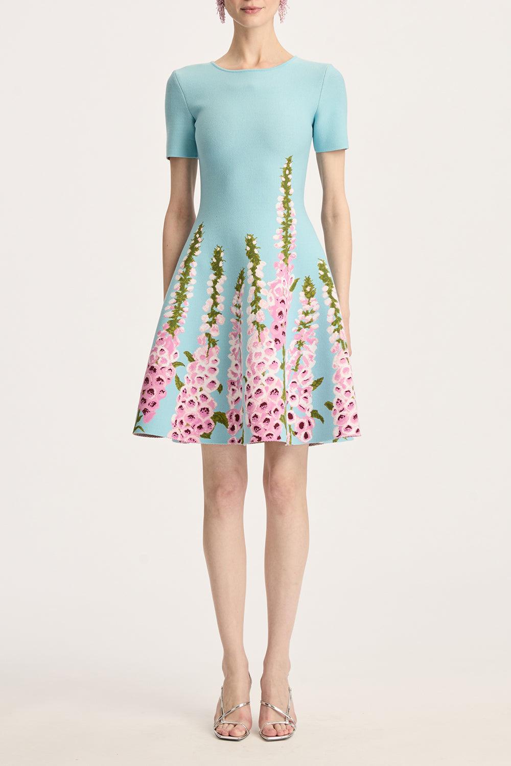 Allium Jacquard Fit & Flare Knit Dress-LILC/SKY-S-CLOTHINGDRESSCASUAL-OSCAR DE LA RENTA