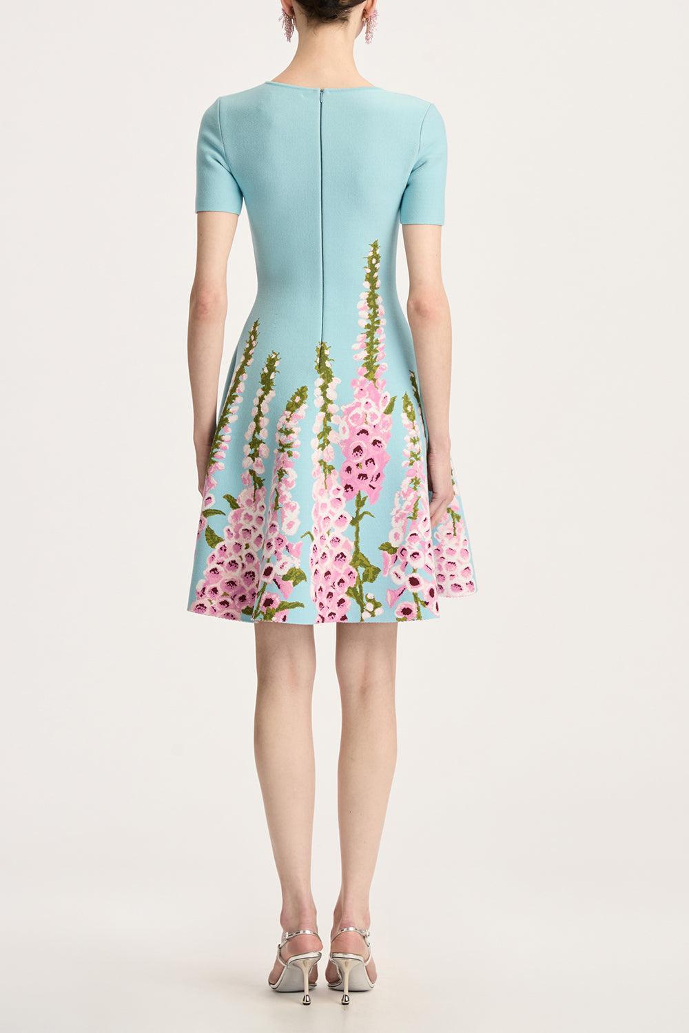 Allium Jacquard Fit & Flare Knit Dress-LILC/SKY-S-CLOTHINGDRESSCASUAL-OSCAR DE LA RENTA