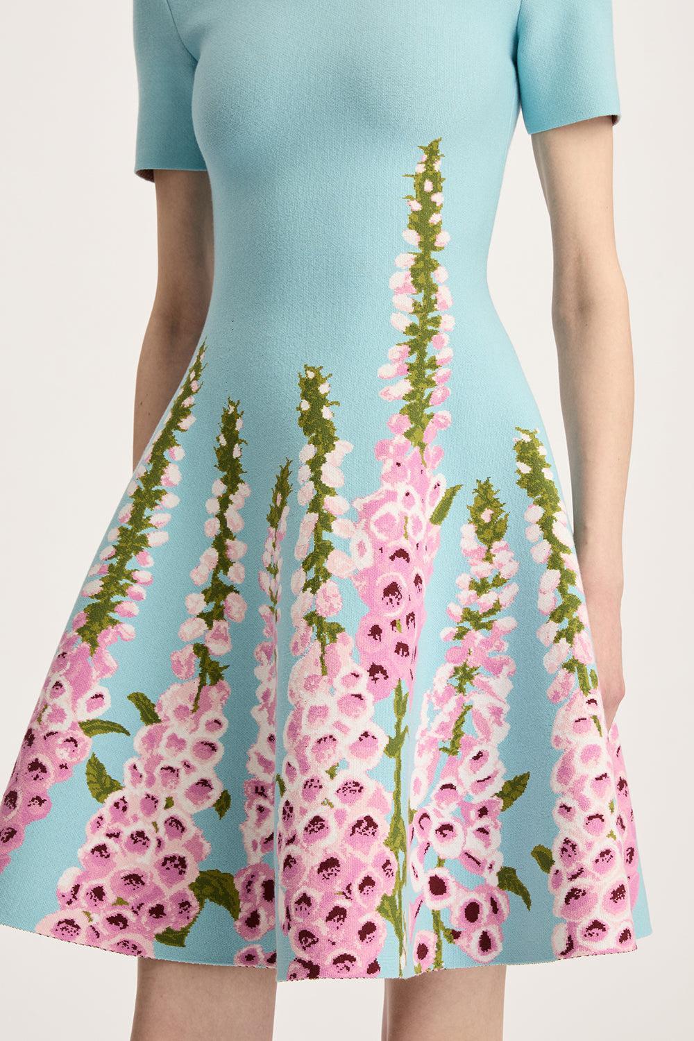 Allium Jacquard Fit & Flare Knit Dress-LILC/SKY-S-CLOTHINGDRESSCASUAL-OSCAR DE LA RENTA
