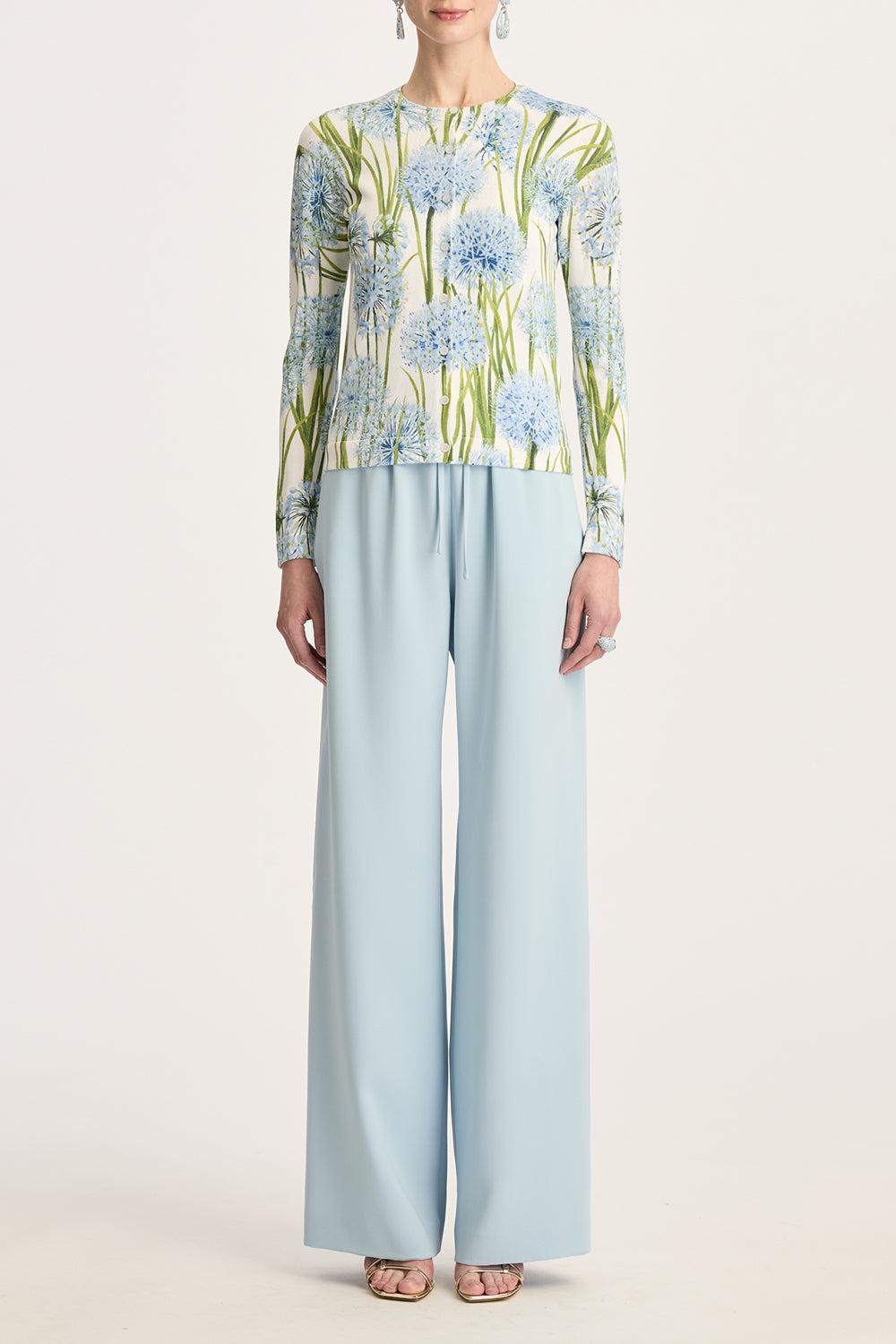 Long Sleeve Printed Allium Cardigan-BLUE/WHITE-XS-CLOTHINGTOPCARDIGAN-OSCAR DE LA RENTA