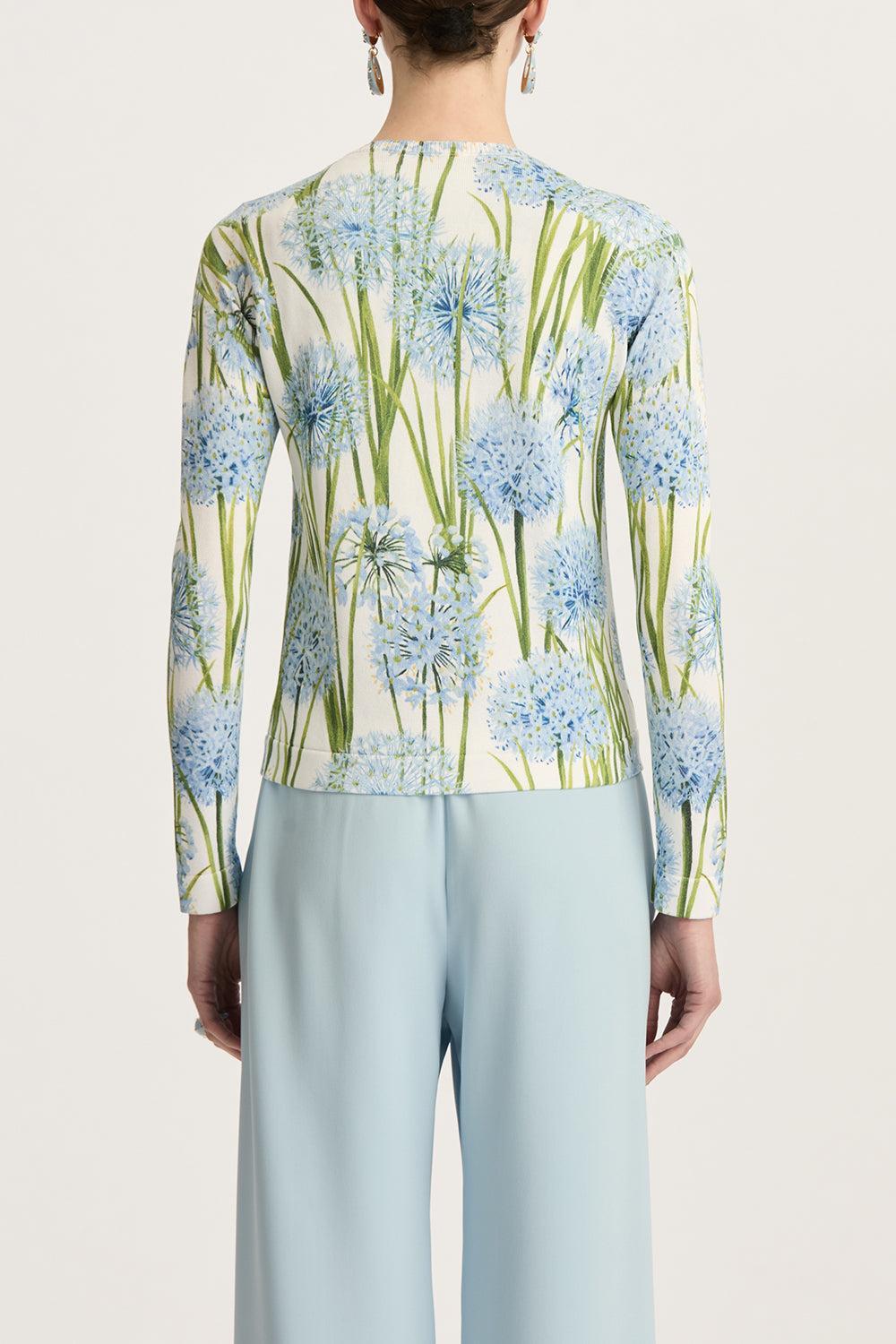 Long Sleeve Printed Allium Cardigan-BLUE/WHITE-XS-CLOTHINGTOPCARDIGAN-OSCAR DE LA RENTA