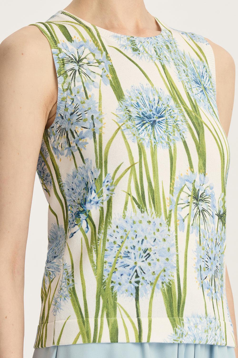 Printed Allium Knit Tank-BLUE/WHITE-S-CLOTHINGTOPTANK-OSCAR DE LA RENTA