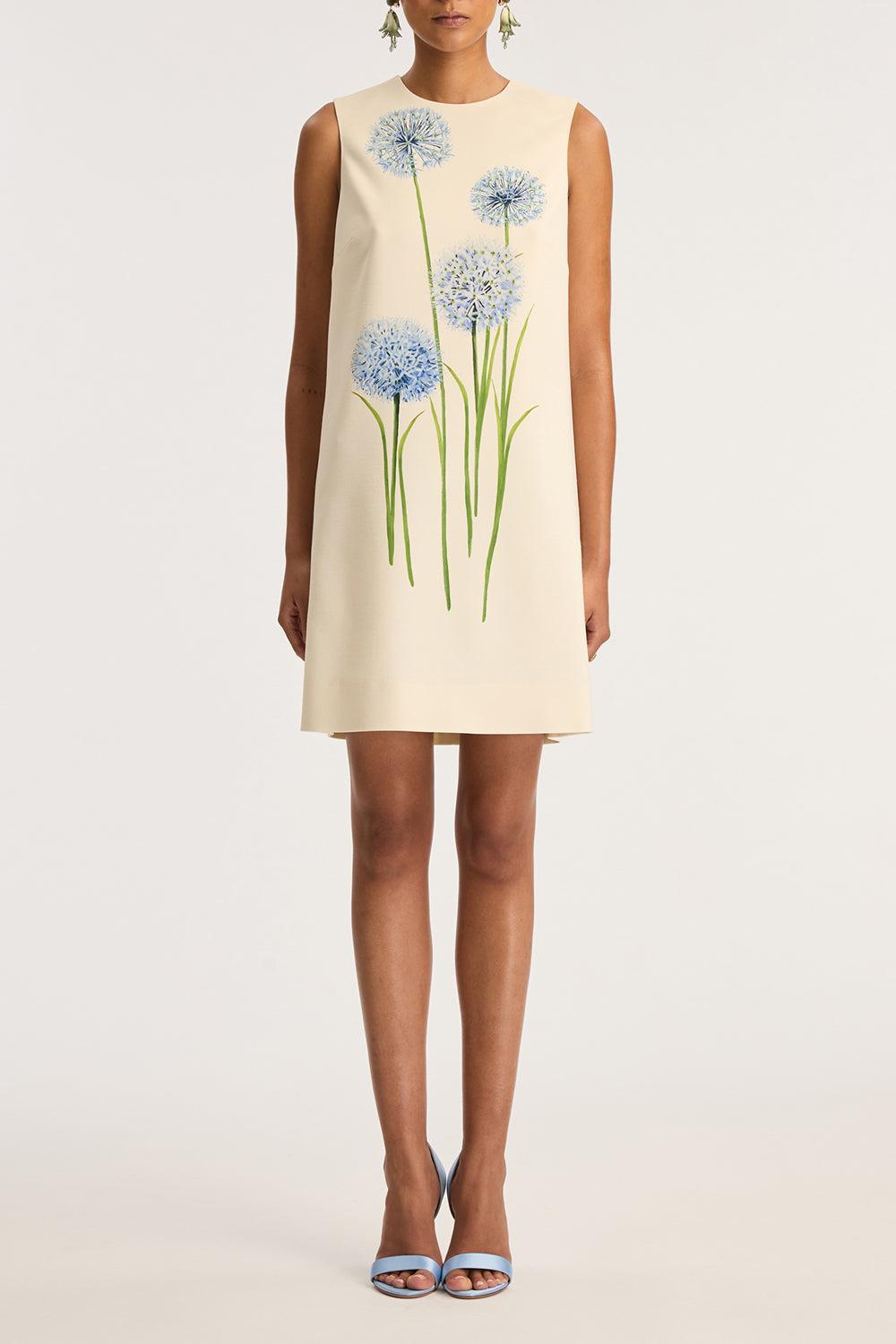 Sleeveless Alliums Print Dress-BLUE/WHITE-2-CLOTHINGDRESSCASUAL-OSCAR DE LA RENTA
